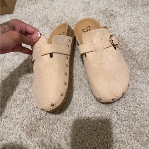 Beige Slip-On Clogs with Studded Detail